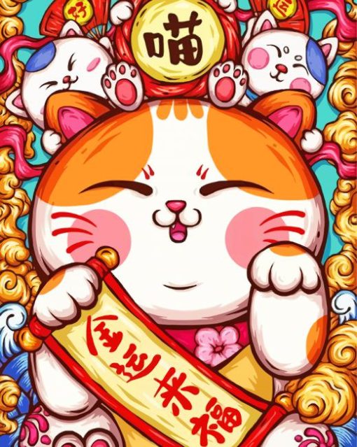 Aesthetic Chinese Lucky Cat Art Diamond Paintings