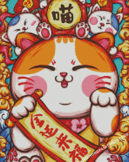 Aesthetic Chinese Lucky Cat Art Diamond Paintings