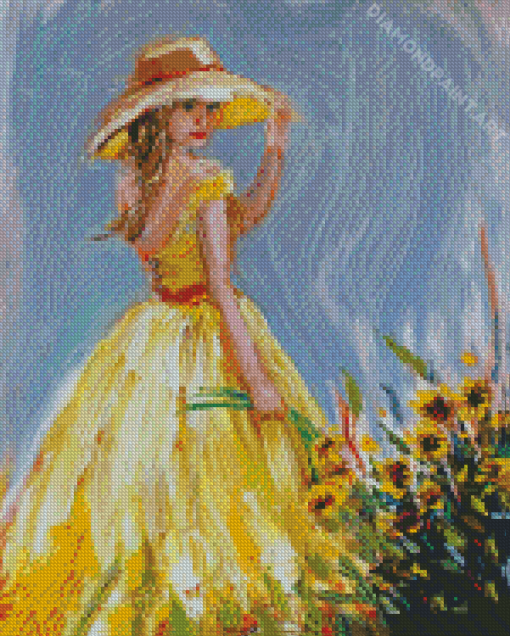 Aesthetic Girl In Yellow Dress Diamond Painting