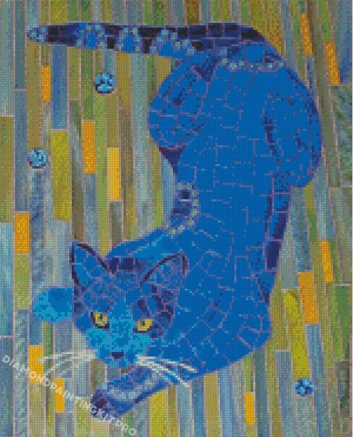 Blue Mosaic Cat Diamond Painting