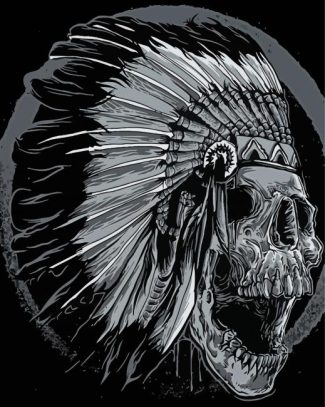 Black And White Native American Skull Diamond Painting