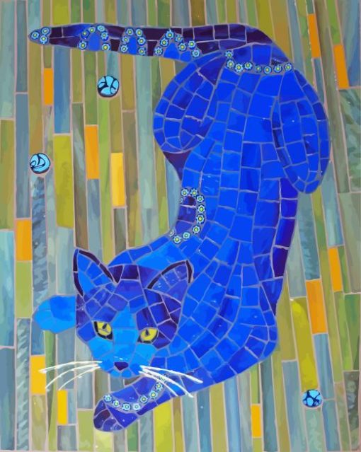 Blue Mosaic Cat Diamond Painting