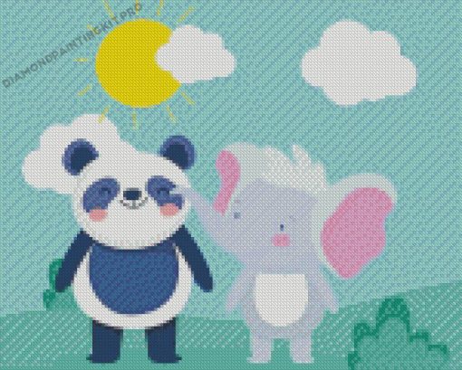 Cartoon Elephant And Panda Diamond Painting