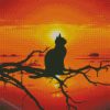 Cat Silhouette On Tree Branch At Sunset Diamond Painting