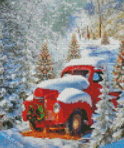 Christmas Truck In Snow Diamond Paintings