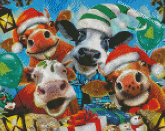 Christmas Cows Selfie Diamond Paintings