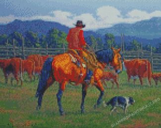 Cowboy And Dog In Farm Diamond Painting