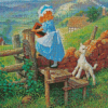 Cute Lamb And Little Girl Diamond Paintings