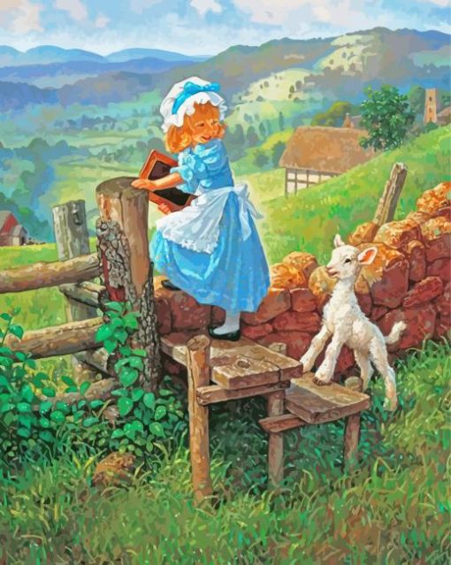 Cute Lamb And Little Girl Diamond Paintings