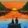 Father And Son Fishing Silhouette Art Diamond Painting