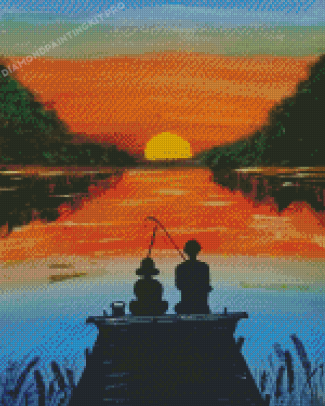 Father And Son Fishing Silhouette Art Diamond Painting