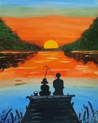Father And Son Fishing Silhouette Art Diamond Painting