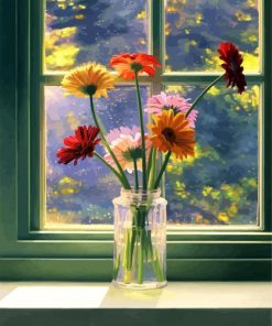 Flowers On Window Diamond Paintings