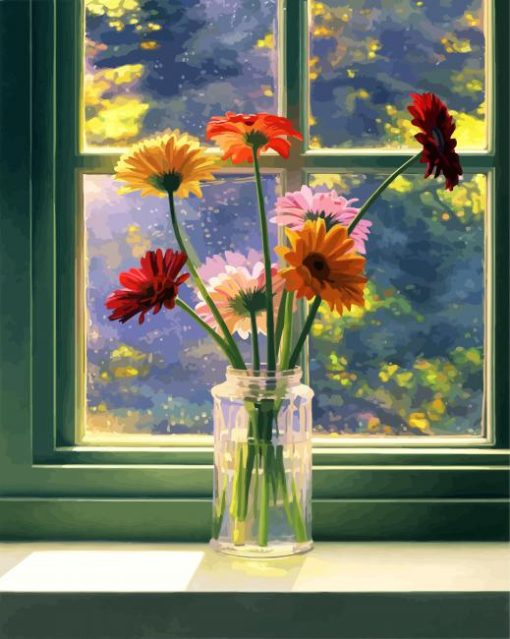 Flowers On Window Diamond Paintings