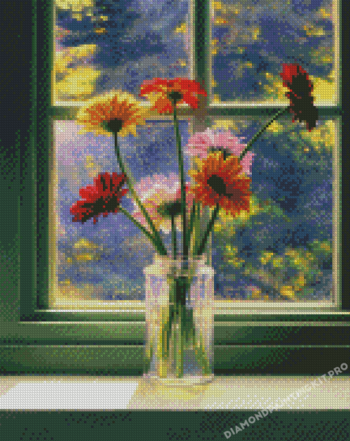 Flowers On Window Diamond Paintings