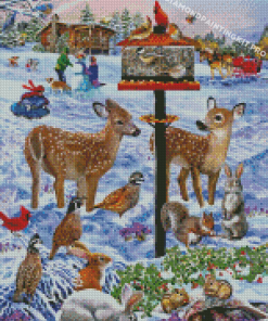 Forest Birdfeeder Gathering Diamond Painting