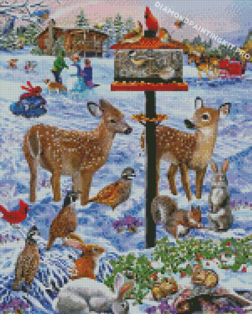 Forest Birdfeeder Gathering Diamond Painting