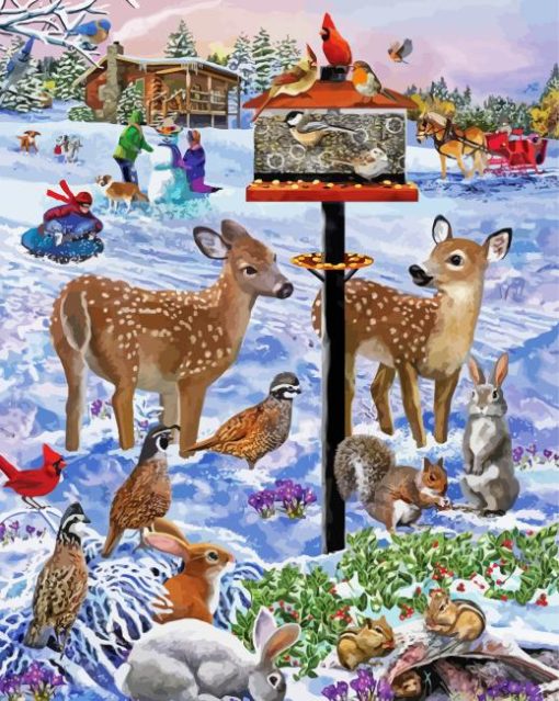 Forest Birdfeeder Gathering Diamond Painting