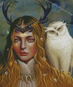 Girl With Owl Bird Diamond Painting