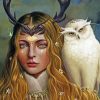 Girl With Owl Bird Diamond Painting