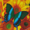 Green Blue Butterfly On Sunflowers Diamond Paintings