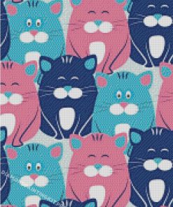 Illustration Pink And Blue Cats Diamond Painting