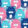 Illustration Pink And Blue Cats Diamond Painting