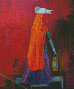 Indian Woman Holding Lantern Diamond Painting