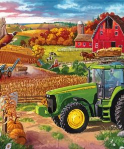 John Deere Trekker Farm Scene Diamond Painting