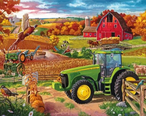 John Deere Trekker Farm Scene Diamond Painting