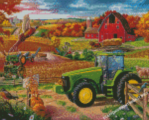 John Deere Trekker Farm Scene Diamond Painting