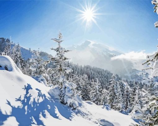 La Clusaz Snowy Landscape Diamond Painting