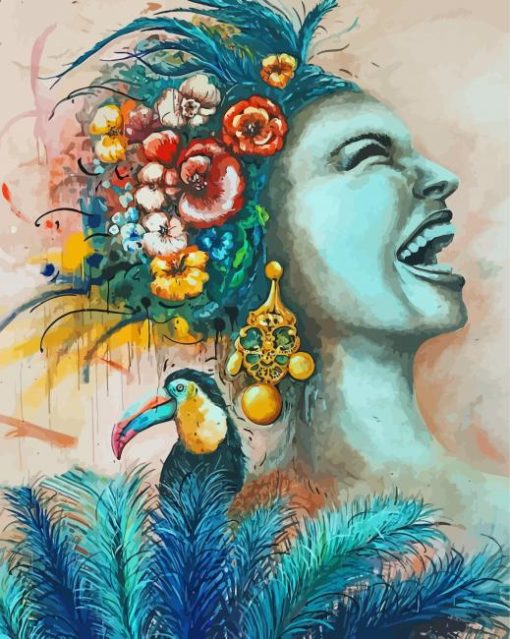 Laughing Lady And Bird Art Diamond Painting