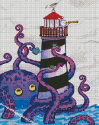 Lighthouse And Octopus Art Diamond Paintings