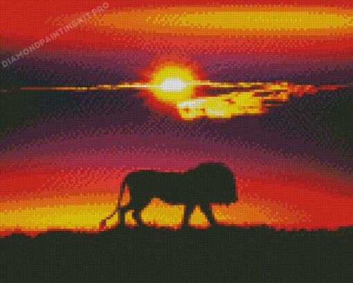 Lion Silhouette At Sunset Diamond Painting