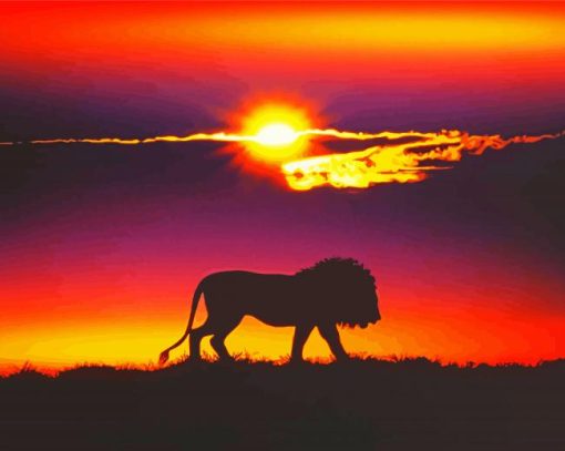 Lion Silhouette At Sunset Diamond Painting