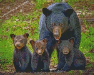 Mama Bear And 3 Cubs Animals Diamond Painting