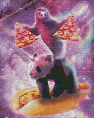 Panda And Sloth In Space Diamond Paintings
