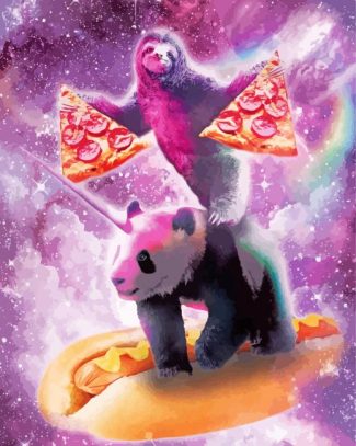 Panda And Sloth In Space Diamond Paintings