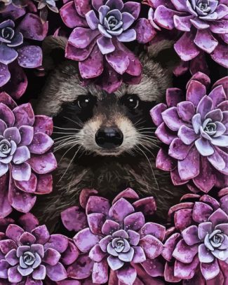 Raccoon In Succulent Diamond Painting
