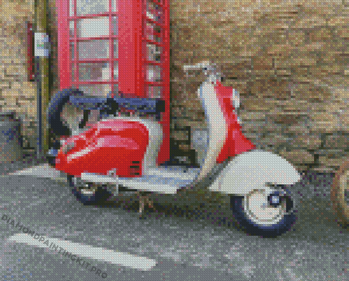 Red Vespa With Telephone Box Diamond Painting