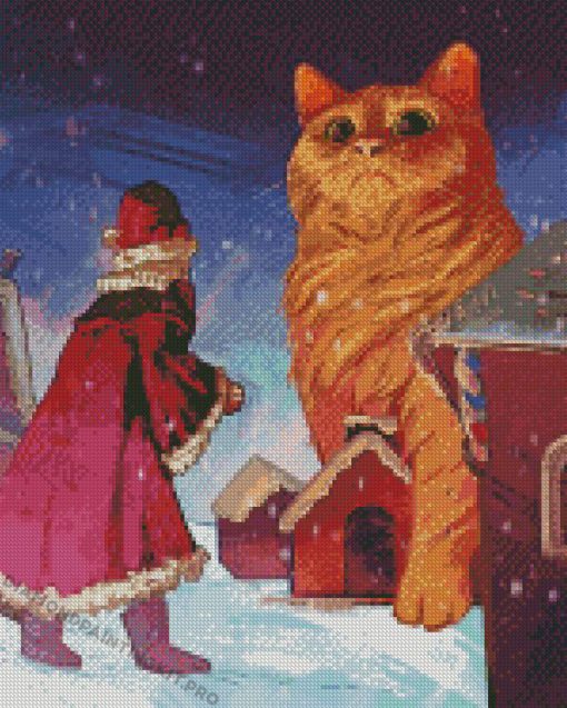 Santa Claus With Cat Diamond Painting