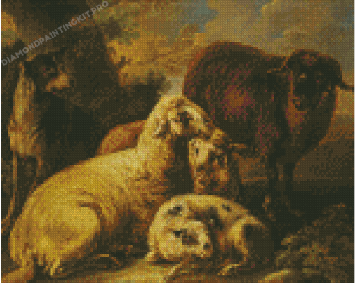 Sheep And Dog Art Diamond Painting