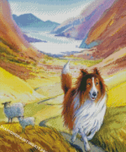 Sheep And Dog Walking Diamond Painting