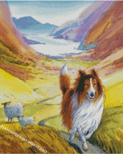 Sheep And Dog Walking Diamond Painting