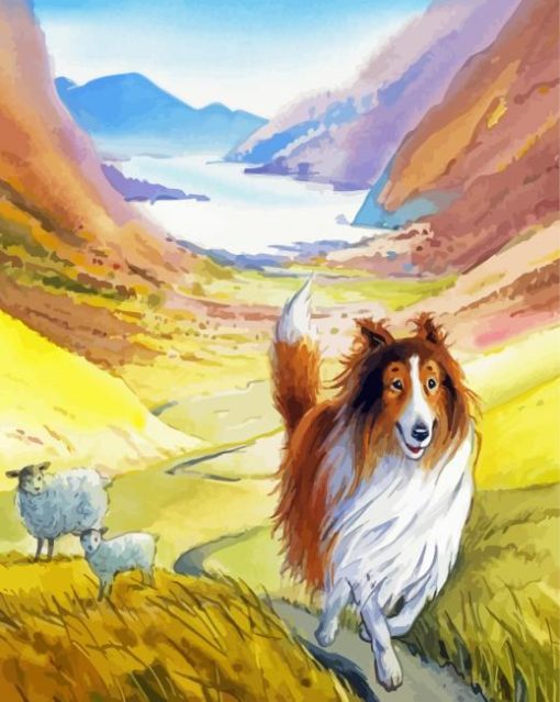 Sheep And Dog Walking Diamond Painting