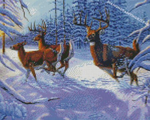Snow Winter Sunrise Deer Diamond Paintings