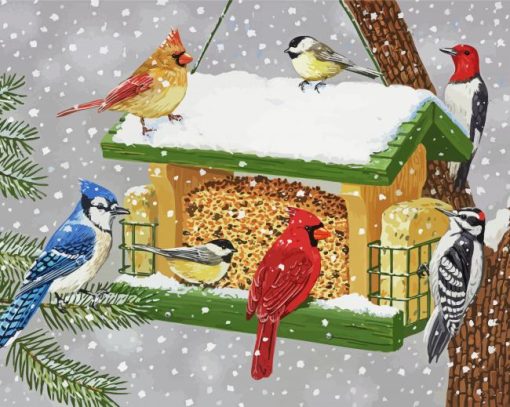 Snow Birdfeeder Diamond Painting