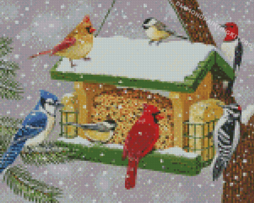 Snow Birdfeeder Diamond Painting