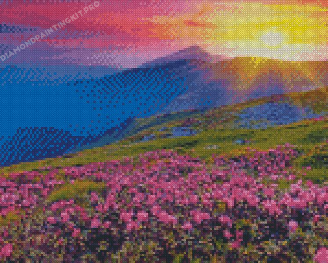 Spring Flowers Sunset 5D Diamond Paintings Diamond Painting Kit Pro